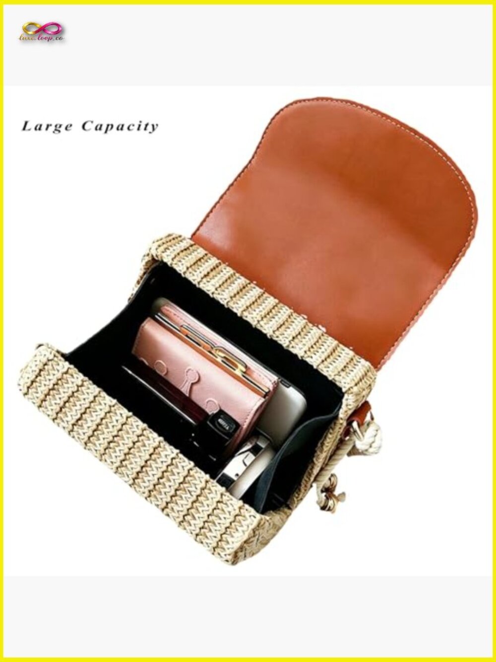 Straw Woven Satchel Handbag Summer Beach Crossbody Shoulder Bag Y2K Box Bag - Picture 5 of 7
